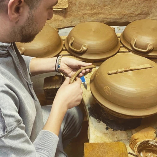 Handmade Terracotta & Green Greek 3L Cooking Pot