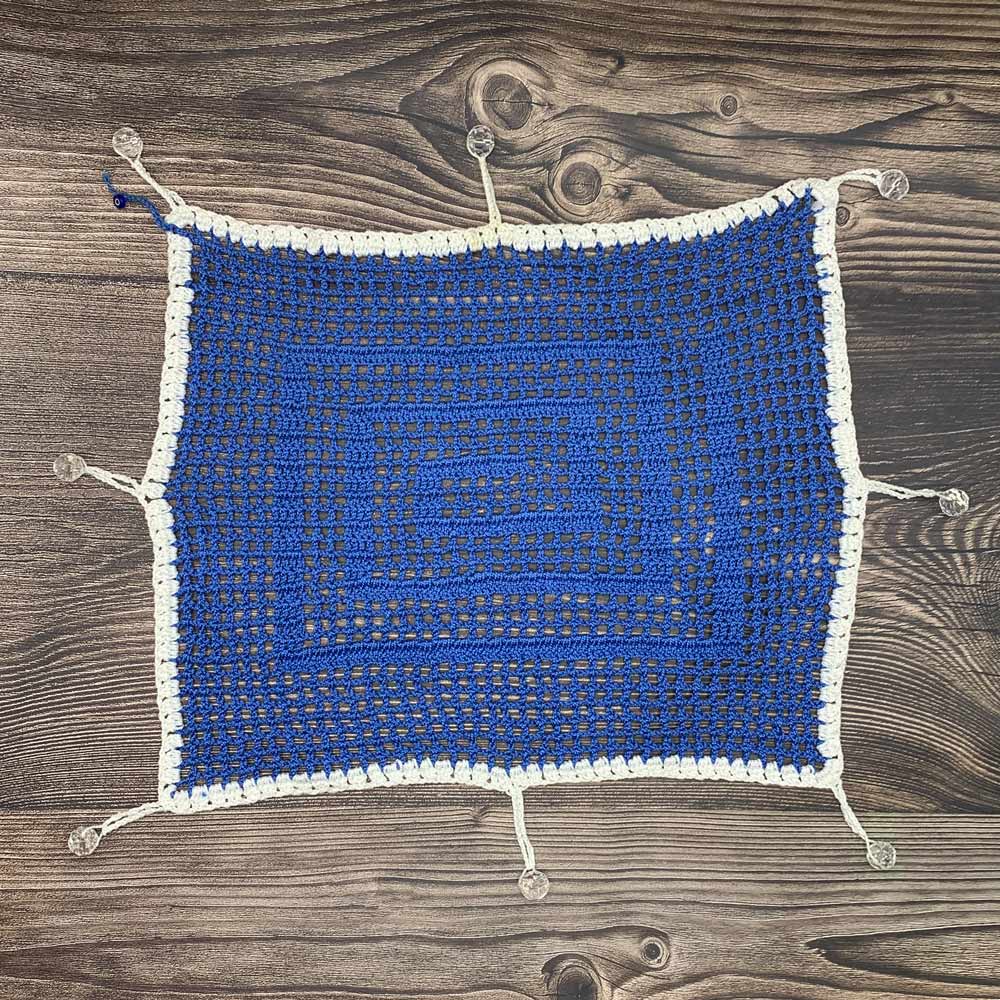 Blue & White Border Rectangle Cotton Crocheted Jug & Plate Cover