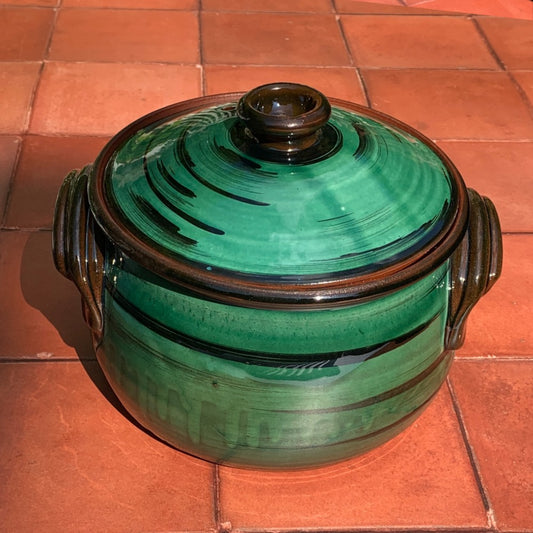 Handmade Terracotta & Green Greek 3L Cooking Pot