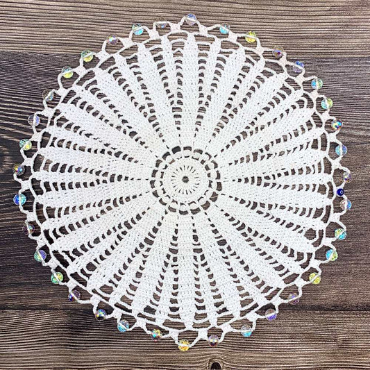 Refracting Colour Beaded White Cotton Crocheted Jug & Plate Cover