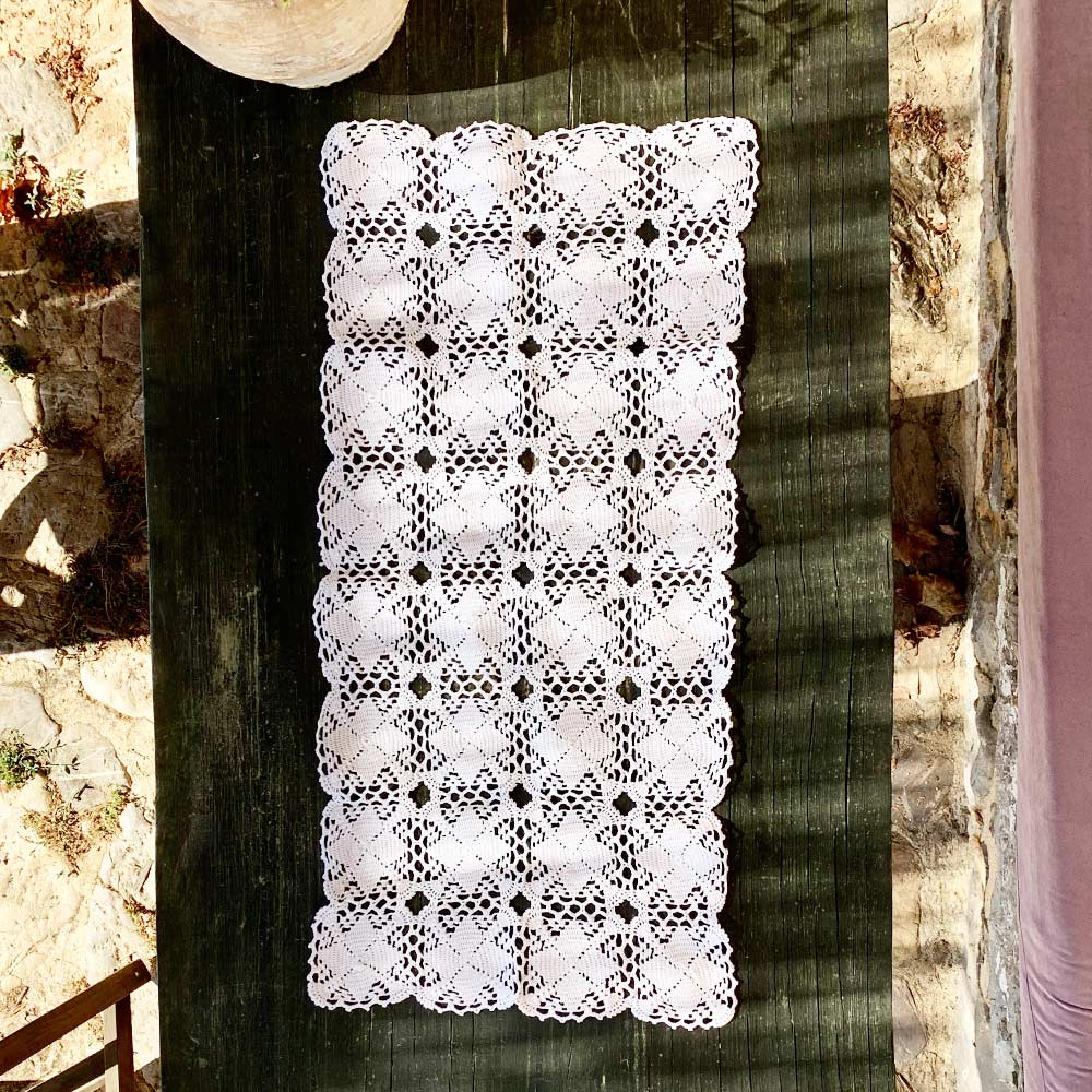 White Hand Crochet Rectangle Table Mat