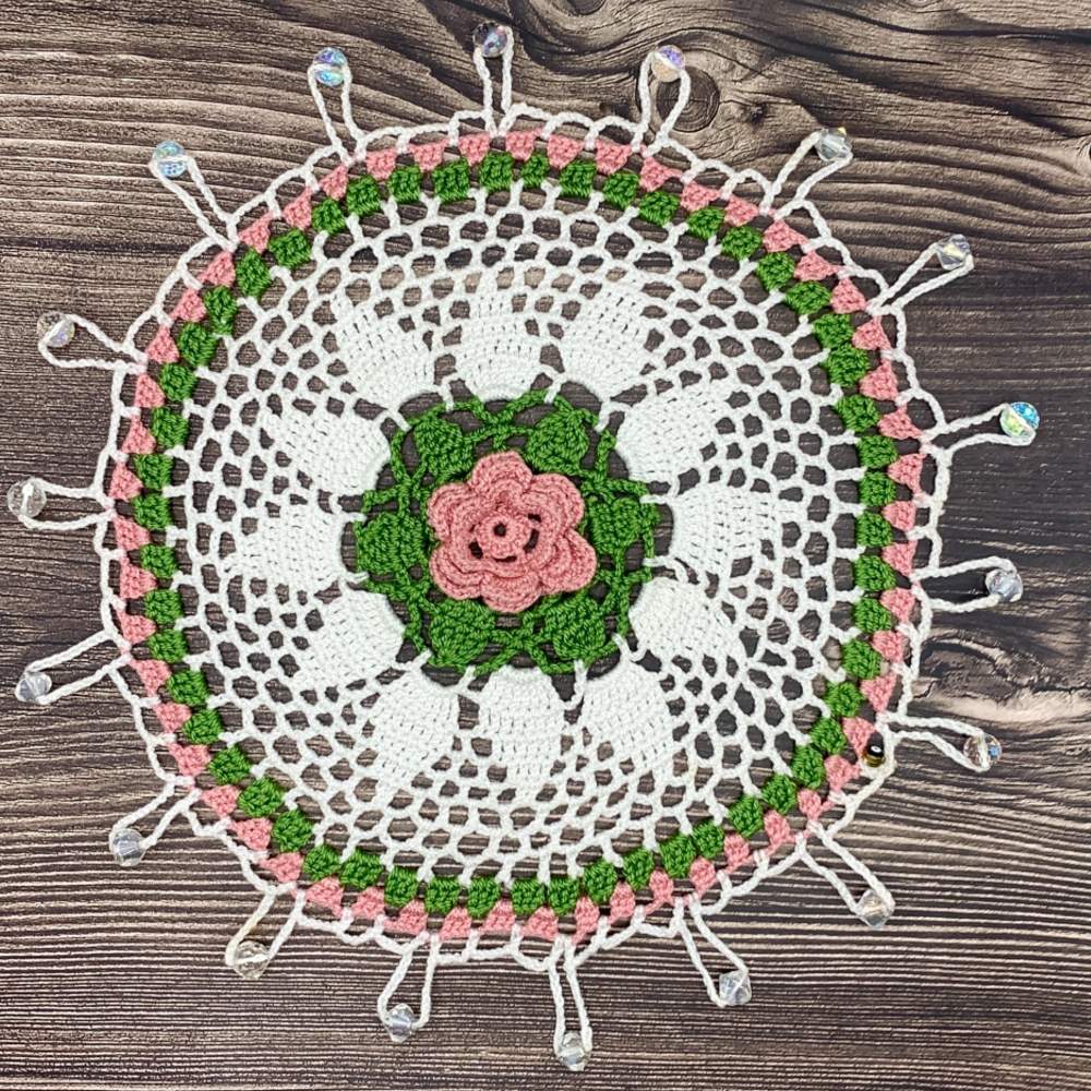 Crocheted White, Olive & Blush Cotton