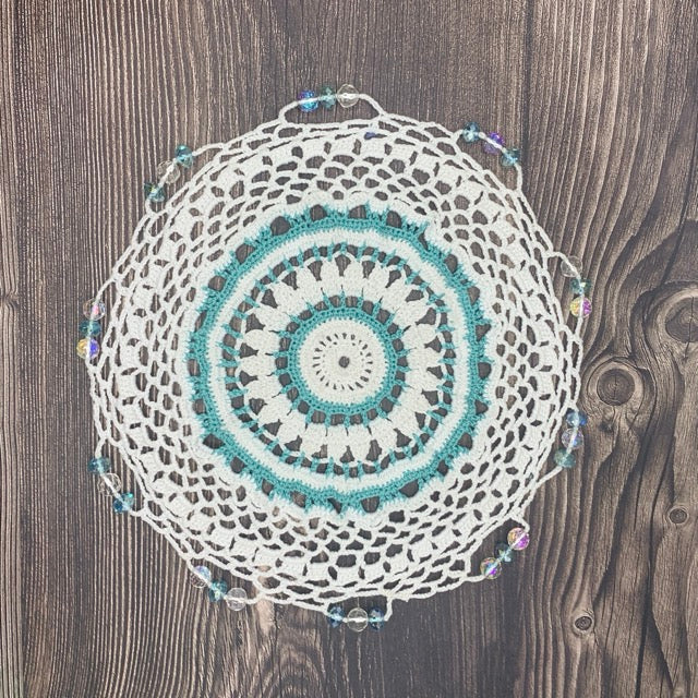 Evergreen & White Cotton Crocheted Jug & Plate Cover