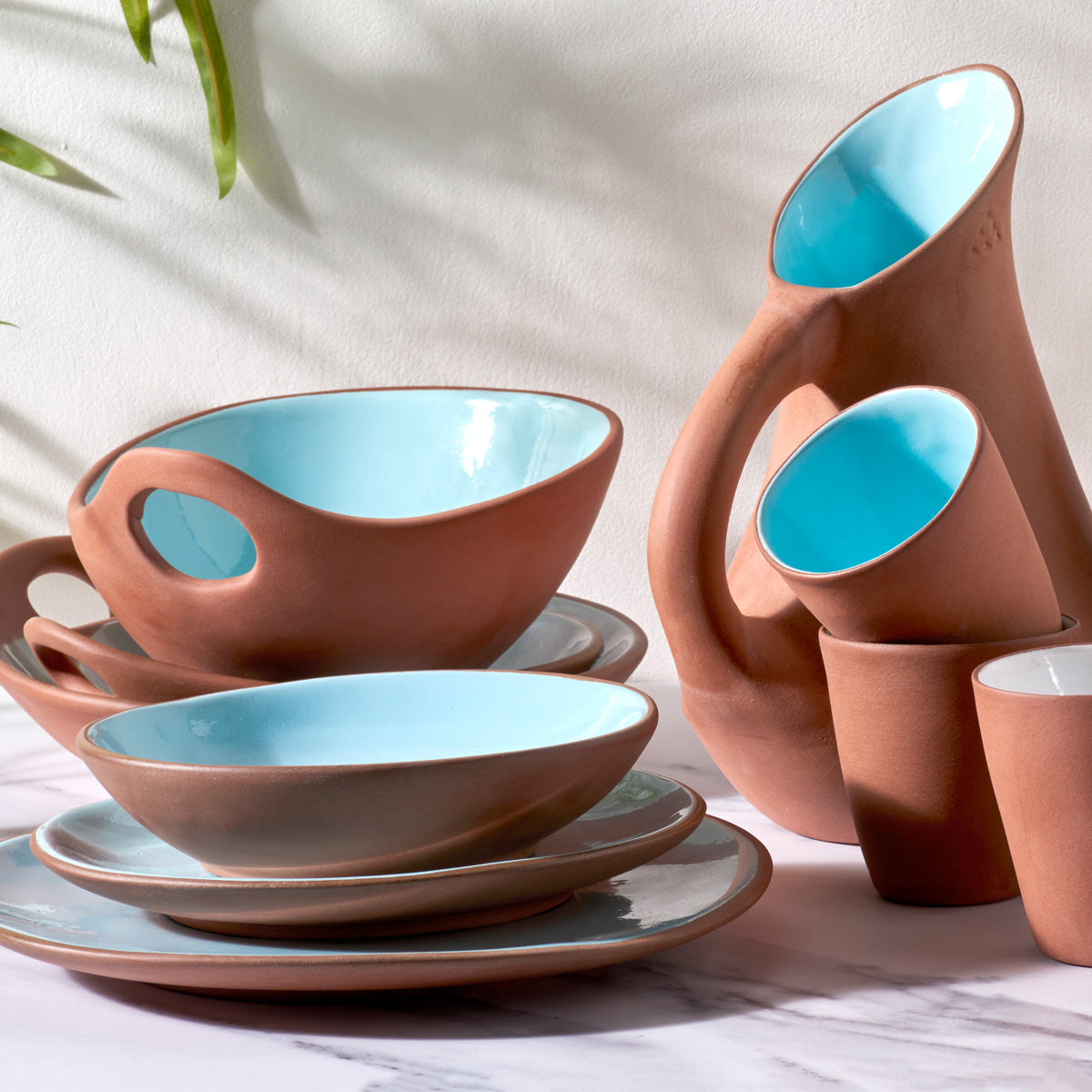Makis Terracotta & Blue Glazed Ceramic Meze Medium Dish