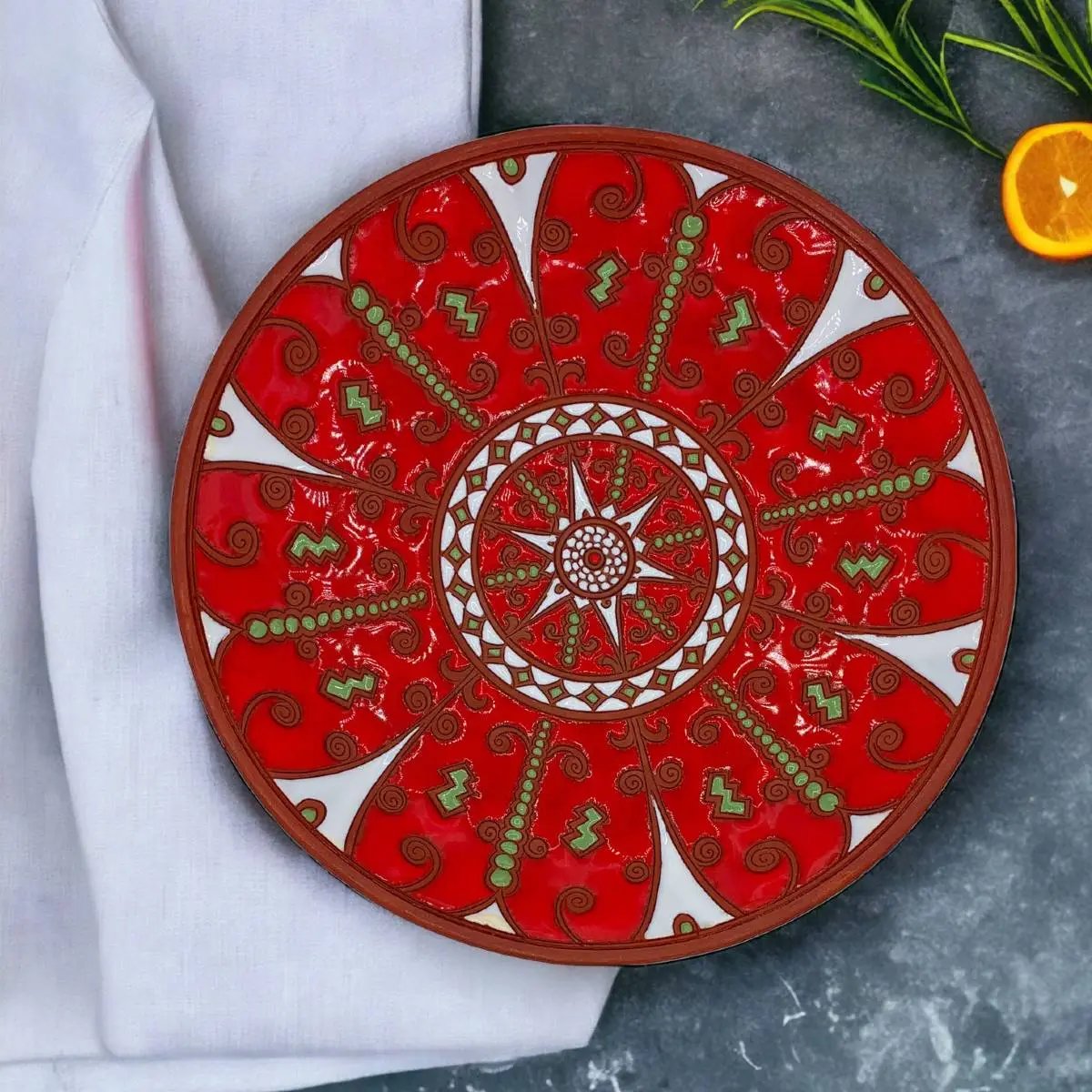 Rhodes Handmade Ceramic Serving Plate White Centre Star