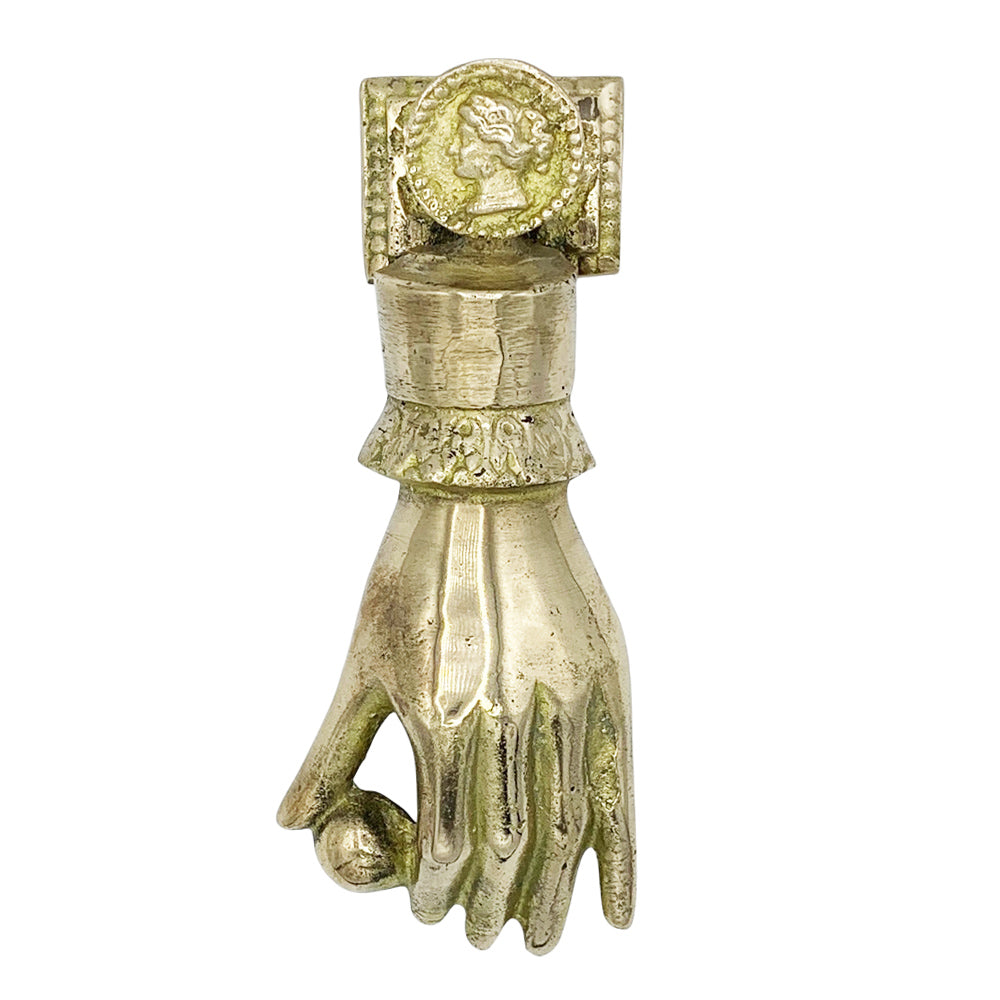 Antique Brass Hand Door Knocker & Ball