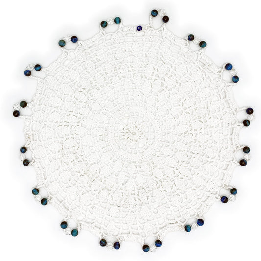 Navy Duo Beaded Crocheted White Cotton Jug & Plate Cover