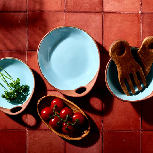 Makis Terracotta & Blue Glazed Ceramic Meze Medium Dish