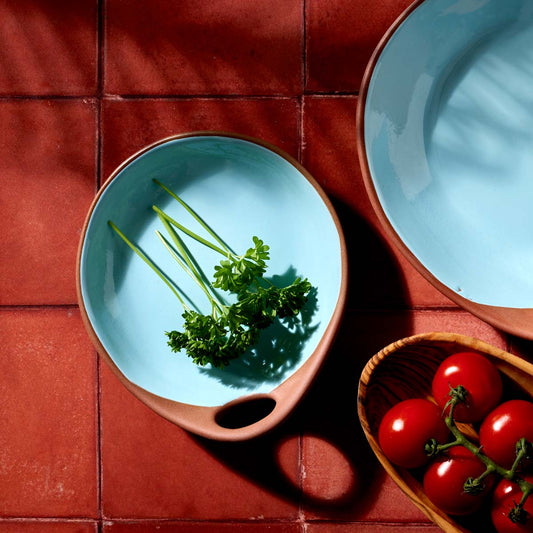 Makis Terracotta & Blue Glazed Ceramic Meze Small Dish
