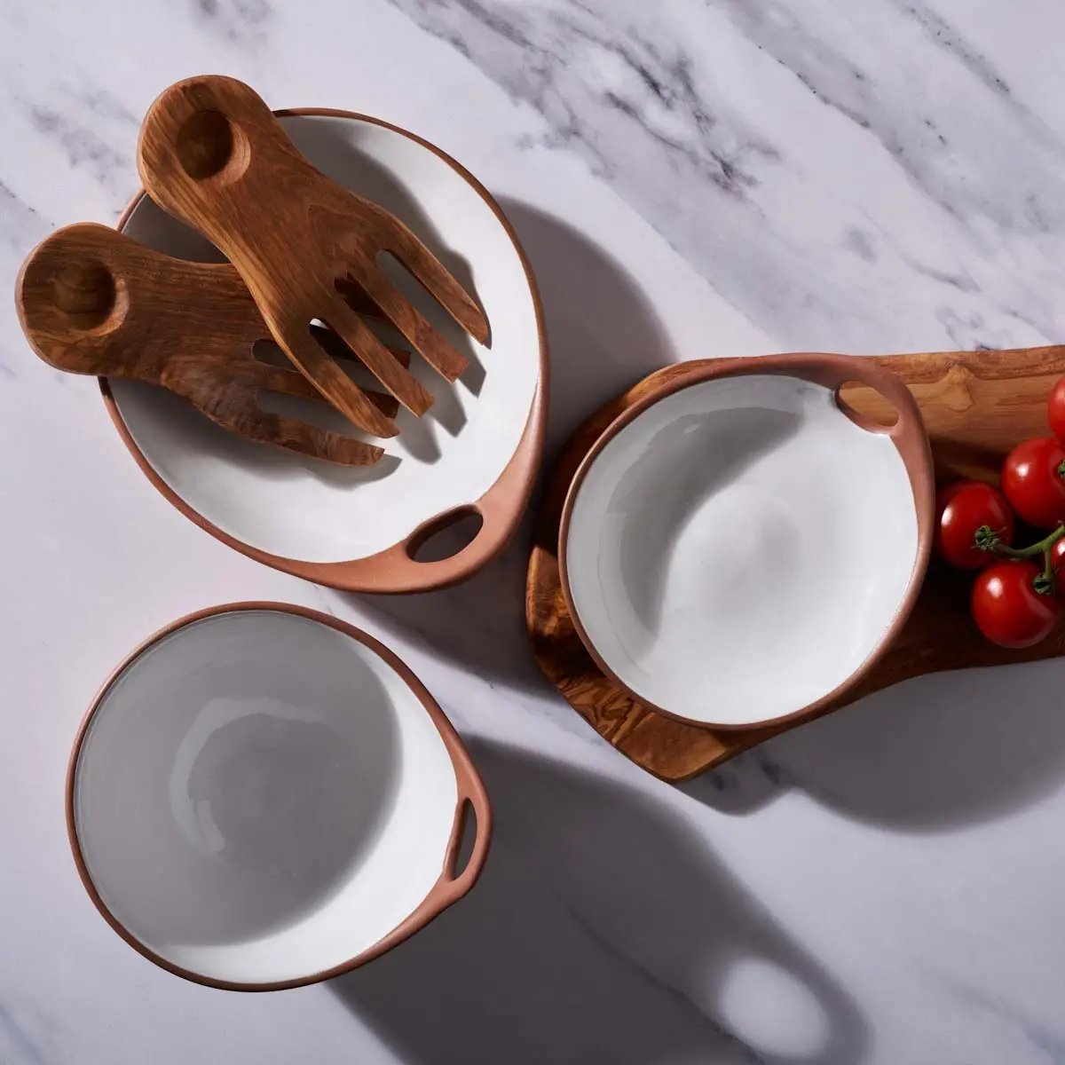 terracotta and white meze bowl, tapas dish, tapas bowl, terracotta bowl