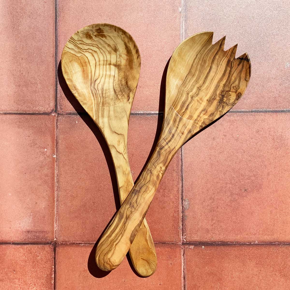 Olive Wood Salad Round Fork & Spoon