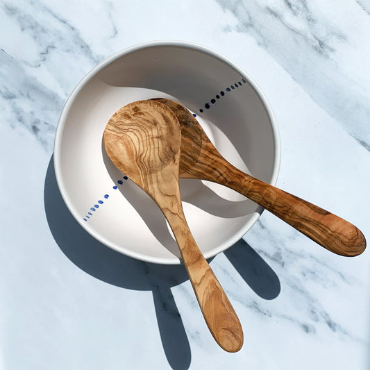 Olive Wood Salad Round Fork & Spoon