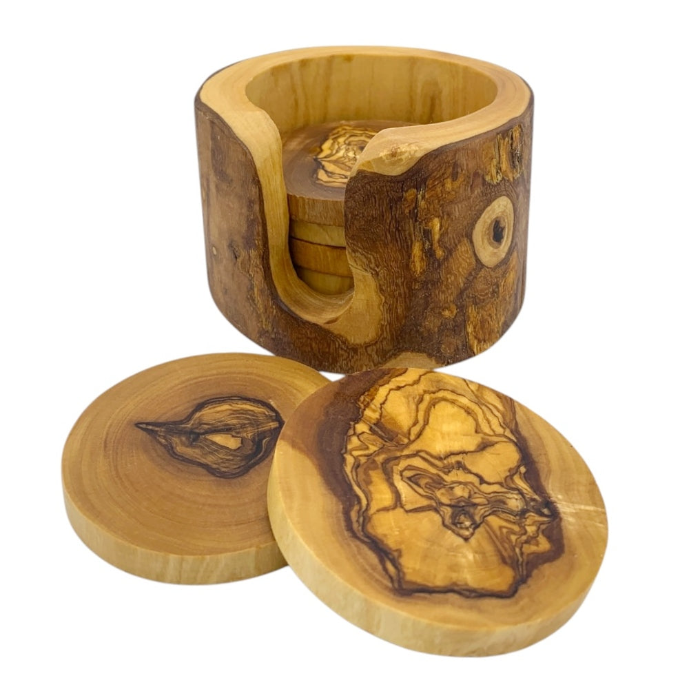 Olive Wood Rustic Coasters Set