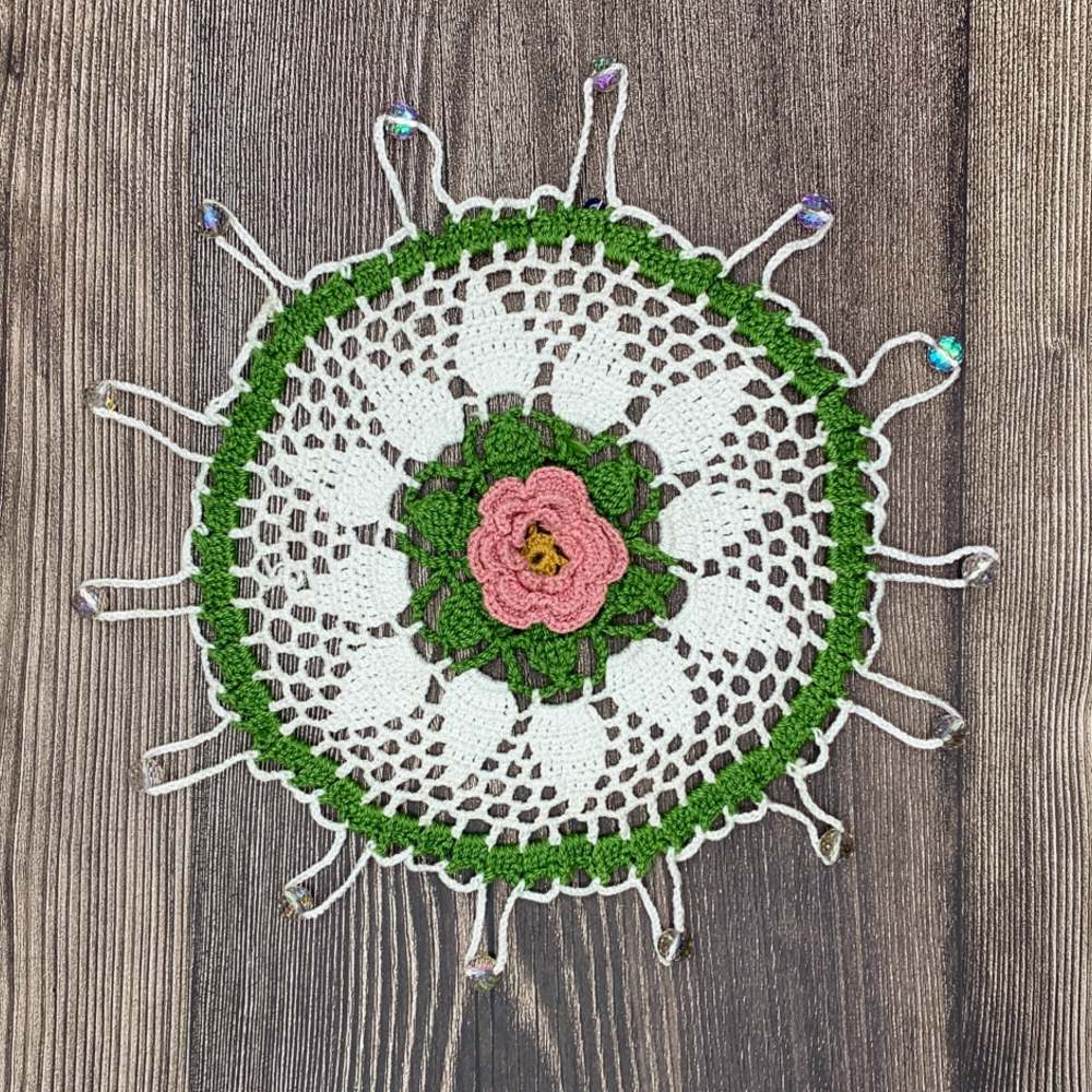 Petals Medium Crocheted Olive & Blush Cotton Jug Cover