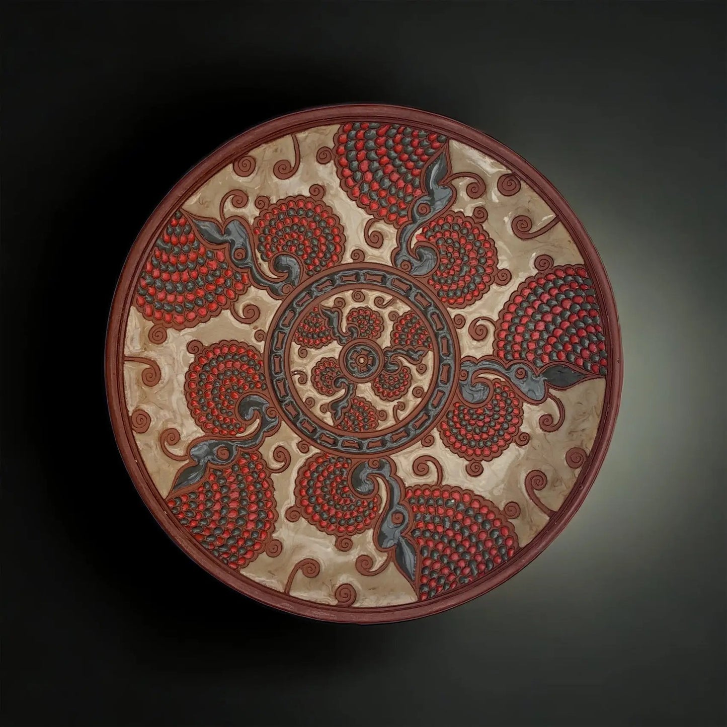 Rhodes Ceramic Serving Plate Beige & Red Fans