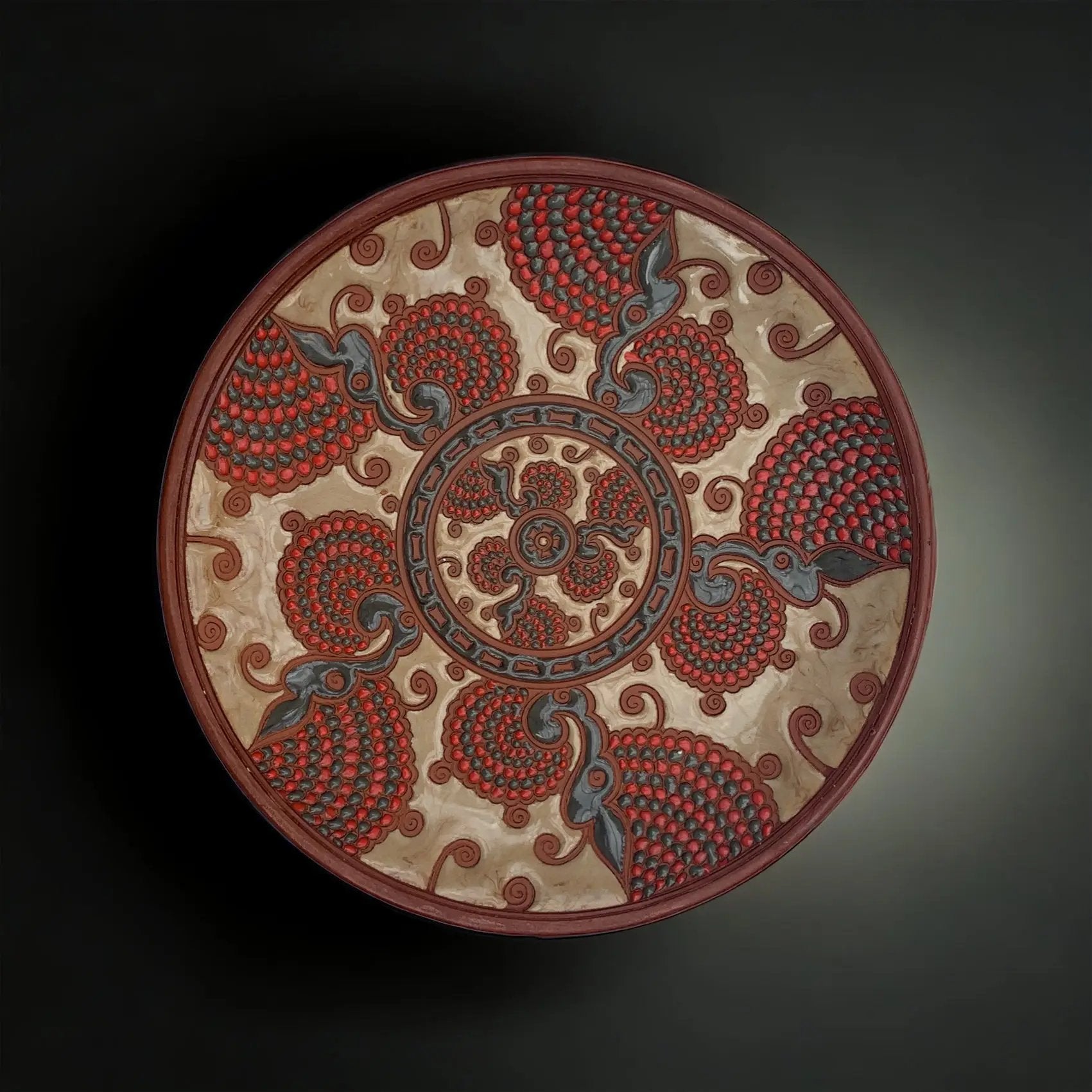 Rhodes Ceramic Serving Plate Beige & Red Fans