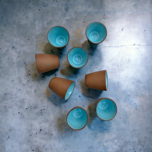 Terracotta & Blue Glaze Handmade Ceramic Cup