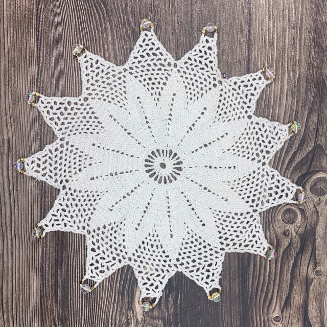 Pointed Edged White Cotton Crocheted Jug & Plate Cover