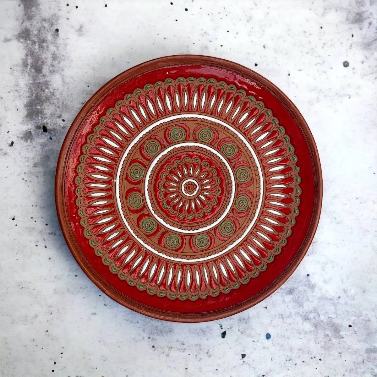 Rhodes Ceramic Serving Plate Red Spiral