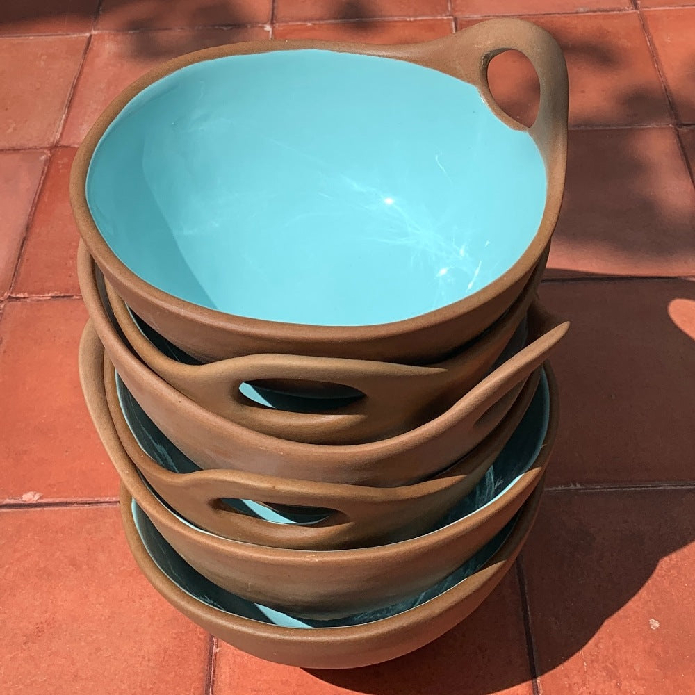 Terracotta & Blue Glaze Handmade Ceramic Meze Makis Bowl