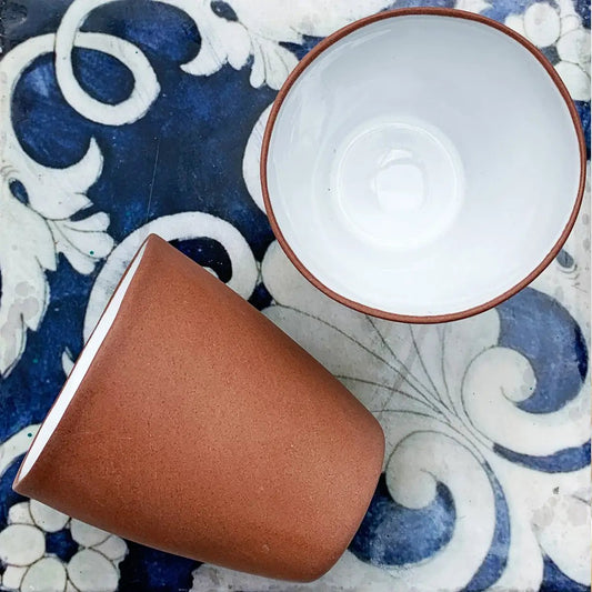 Terracotta & White Glazed Ceramic Cup