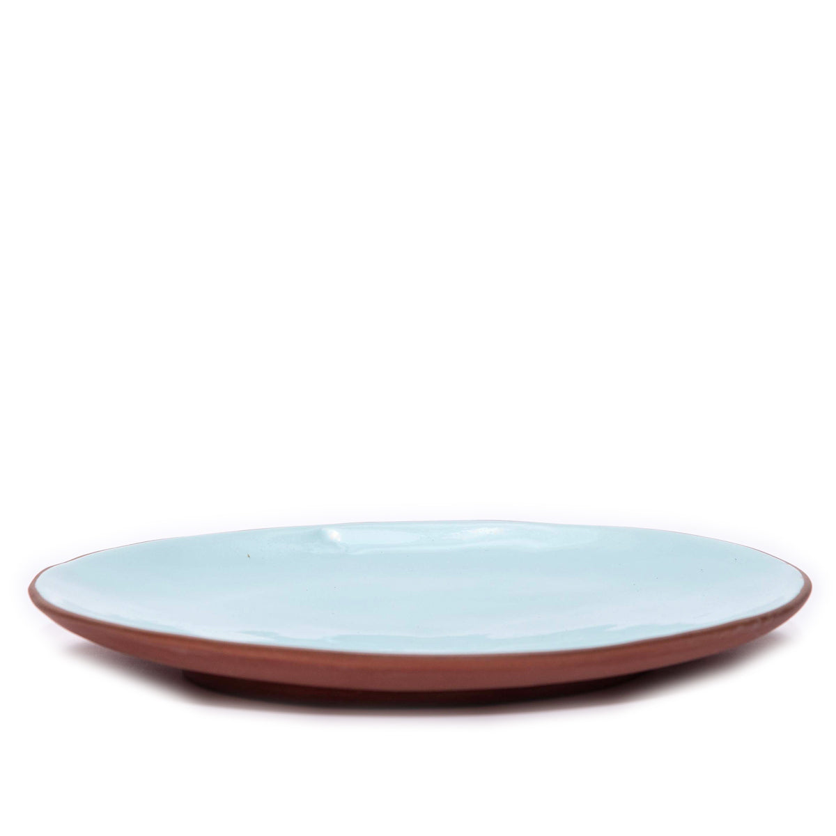 Terracotta & Blue Glazed Ceramic Dinner Plate