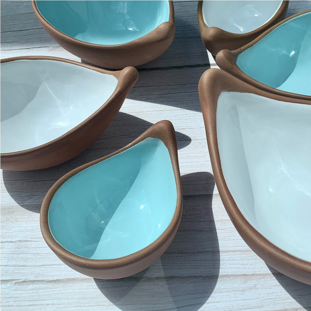 Handmade Terracotta & Blue Greek Ceramic Nest of 3 Bowls