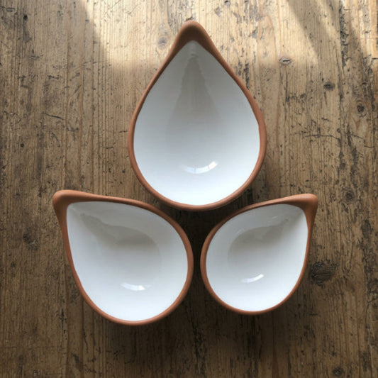 Terracotta & White Glaze Handmade Nest of 3 Bowls
