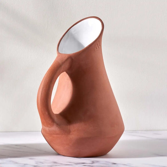 Terracotta & White Glazed Ceramic Jug