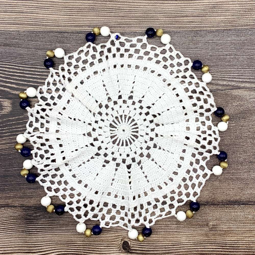 Triple Beaded White Cotton Crocheted Jug & Plate Cover