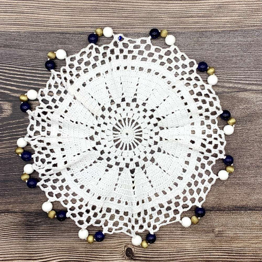Triple Beaded White Cotton Crocheted Jug & Plate Cover