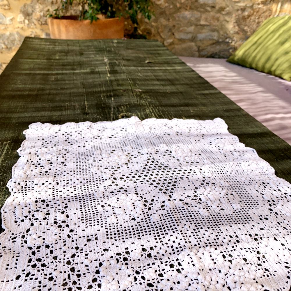 White Hand Crochet Square Table Mat