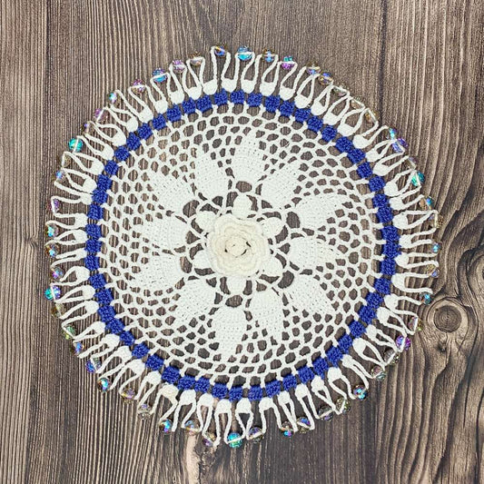 White Rose of Athens Crocheted White & Blue Cotton Jug Cover