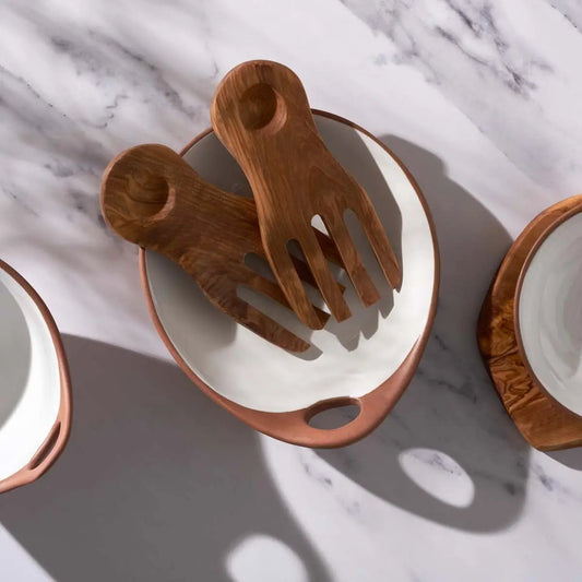 Makis Terracotta & White Glazed Ceramic Meze Medium Dish