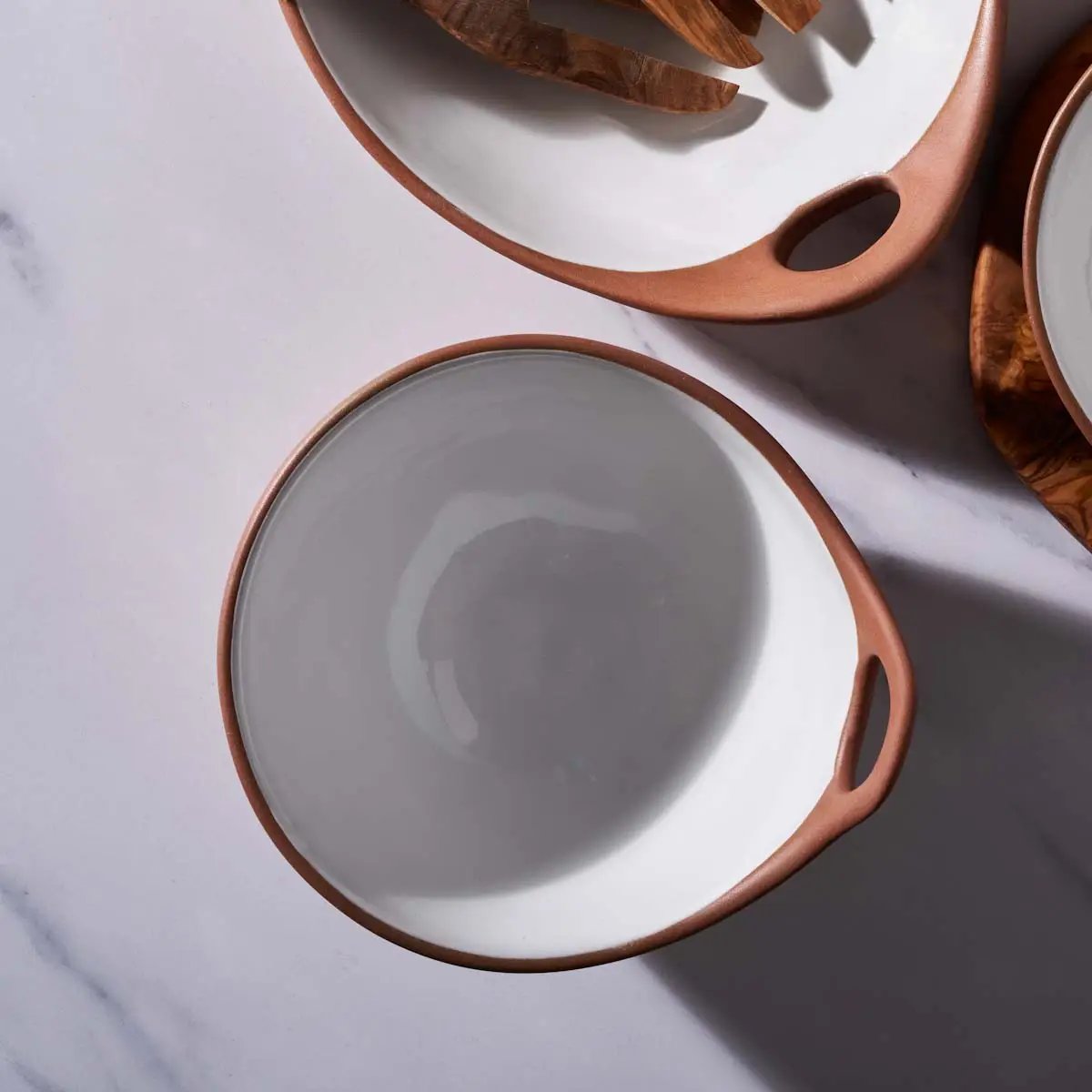 terracotta and white meze bowl, tapas dish, tapas bowl, terracotta bowl