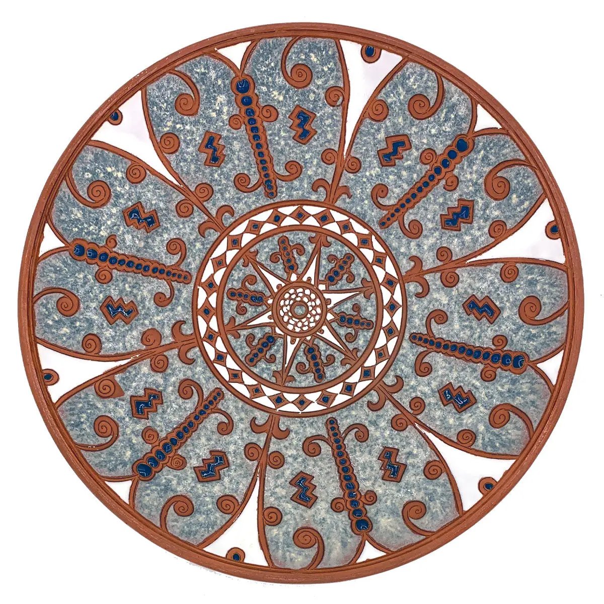 Rhodes Handmade Ceramic Serving Plate Grey & Blue Flowers