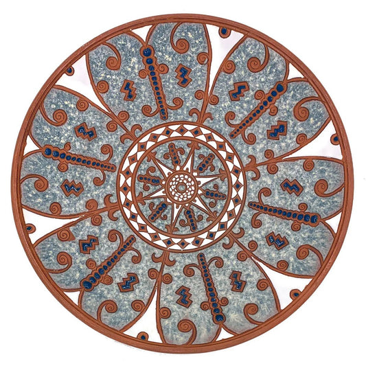 Rhodes Handmade Ceramic Serving Plate Grey & Blue Flowers