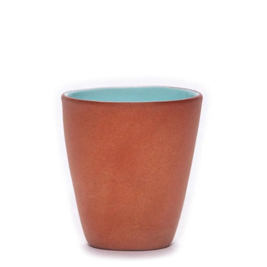 terracotta, terracotta cup, terracotta wine cup, terracotta water cup, terracotta and blue cup, Mediterranean cup