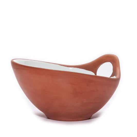terracotta and white meze bowl, tapas dish, tapas bowl, terracotta bowl