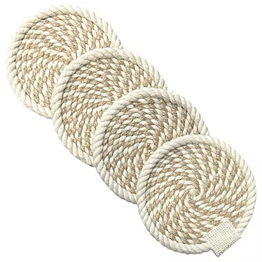 Rope Beige & White  Set of 4 Coasters
