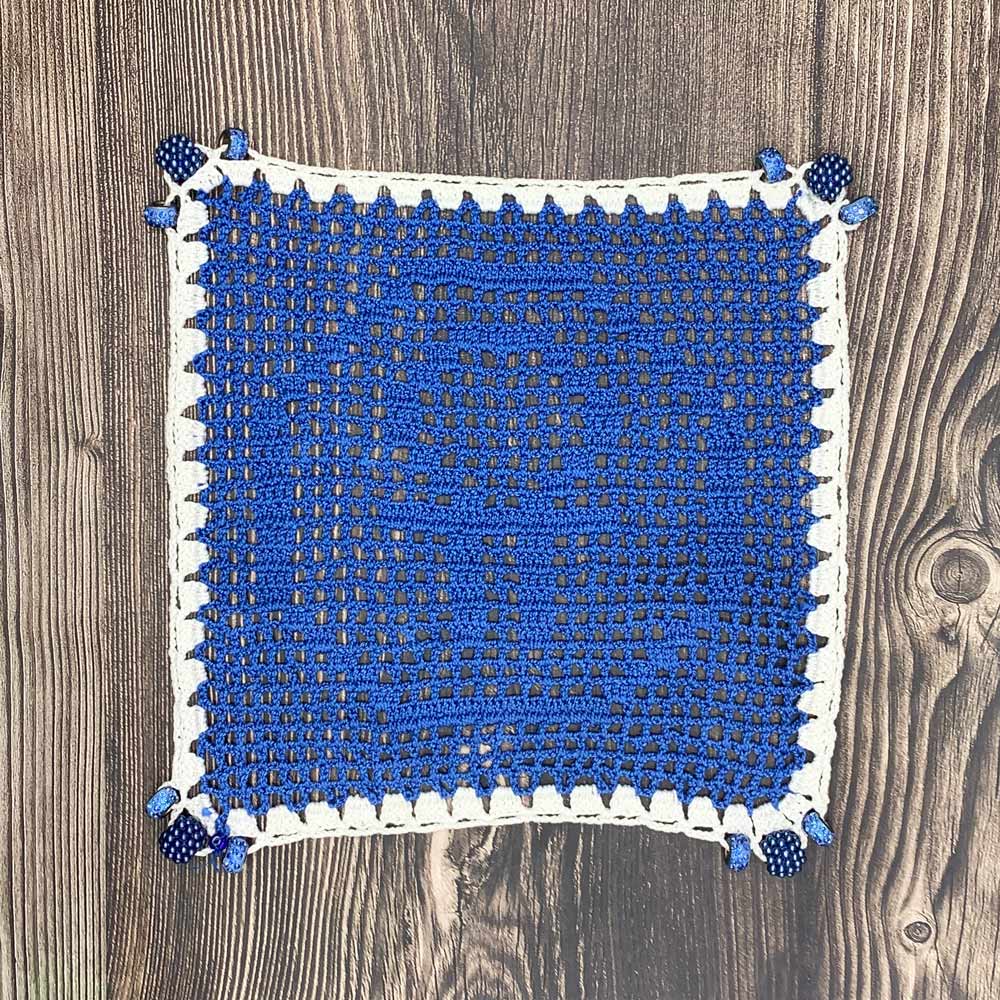 Blue Hestia & White Border Cotton Crocheted Jug & Plate Cover
