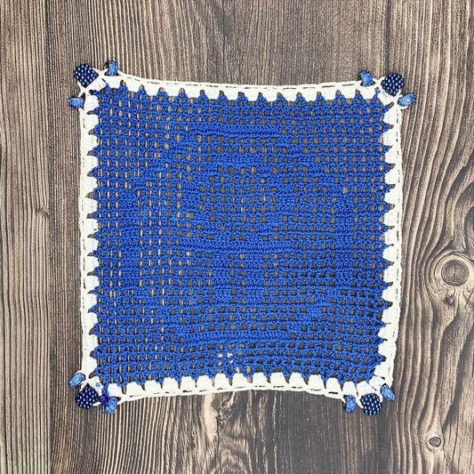Blue Hestia & White Border Cotton Crocheted Jug & Plate Cover