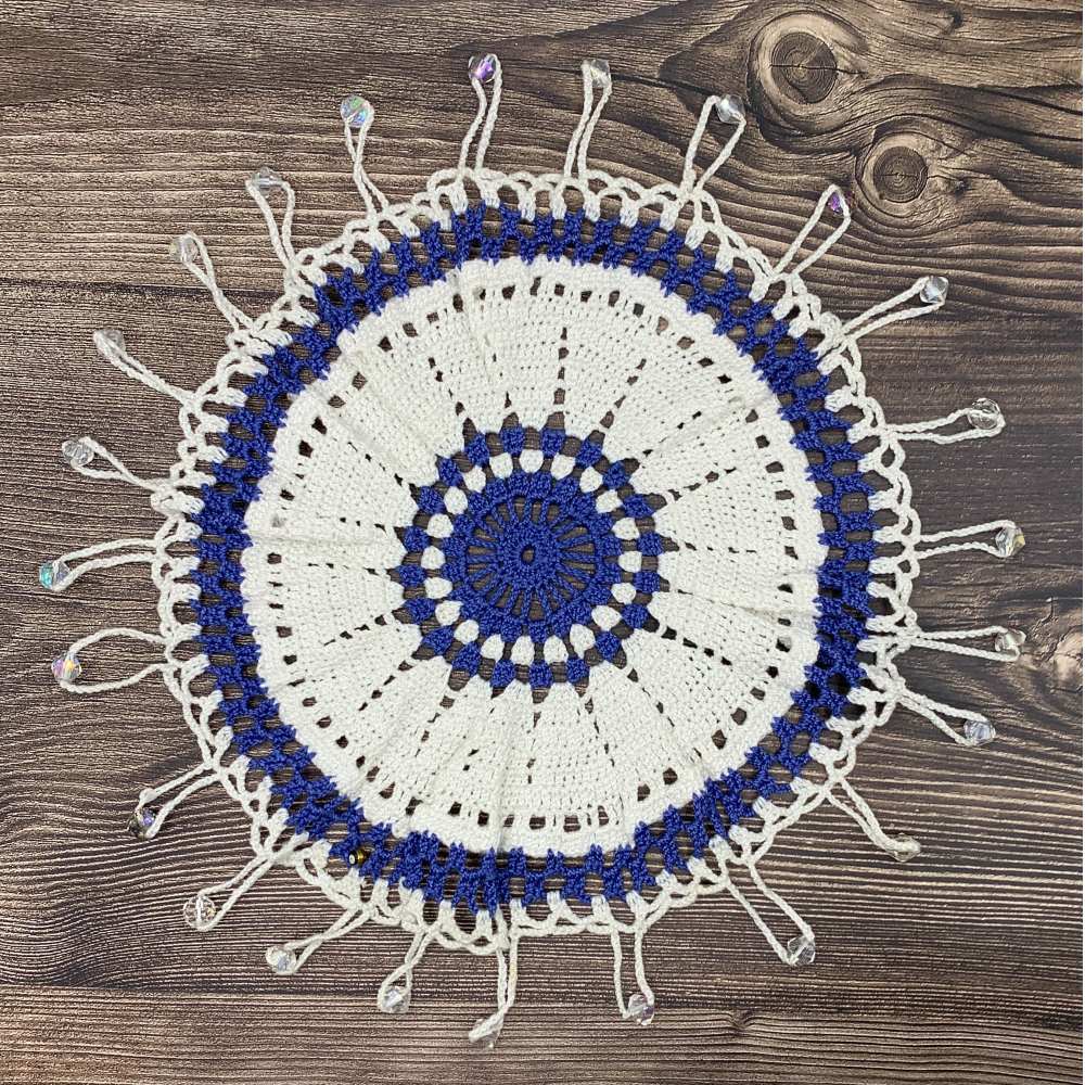 White & Blue Cotton Crocheted Jug & Bowl Cover
