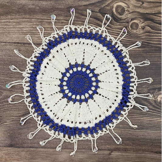 White & Blue Cotton Crocheted Jug & Bowl Cover