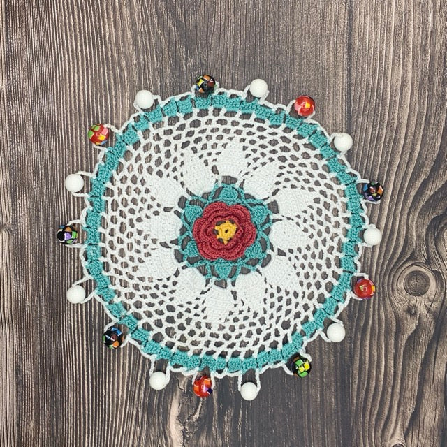Bright Central Flower Cotton Crocheted Jug & Plate Cover