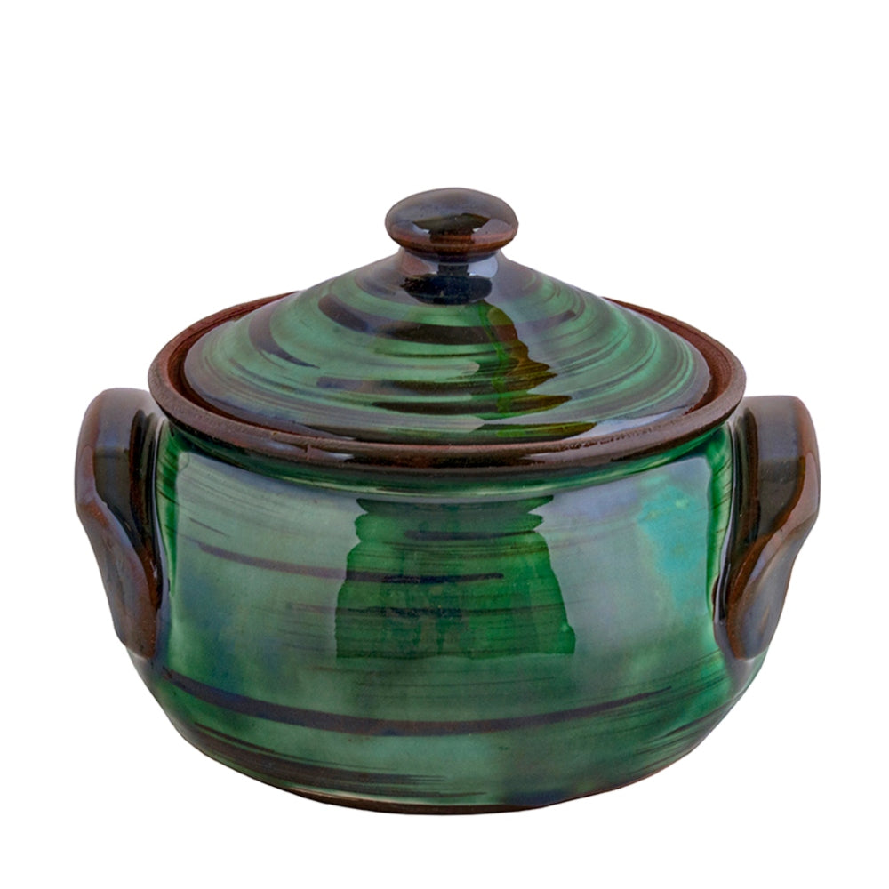 Handmade Terracotta & Green Greek 3L Cooking Pot