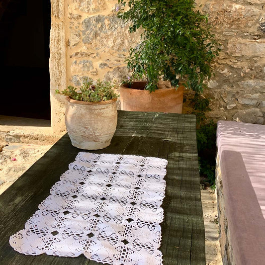 White Hand Crochet Rectangle Table Mat