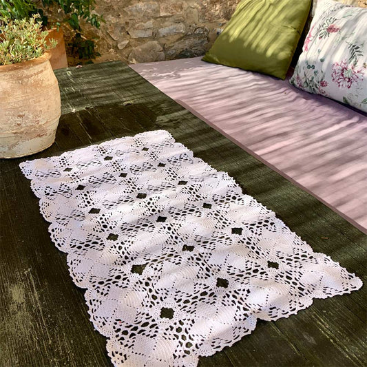 White Hand Crochet Rectangle Table Mat