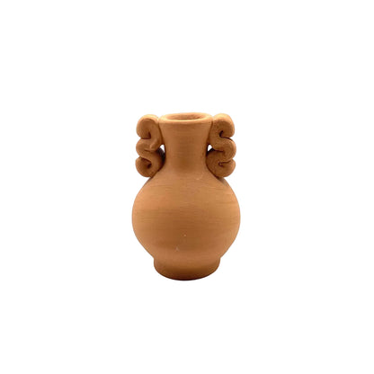 Mini Terracotta Amphora Single Stem Dried Flower Vase - Double Wave Handles