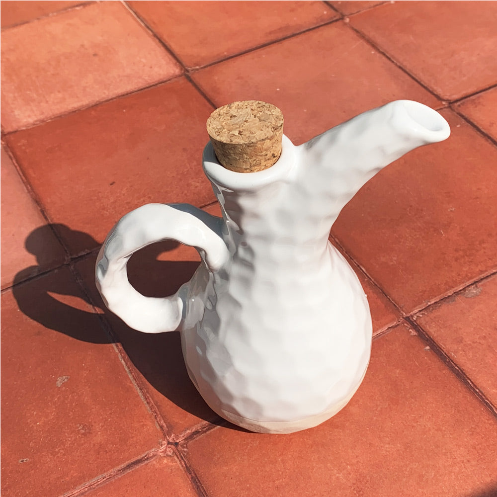 Terracotta White Sandy Long Spout Handmade Olive Oil & Dressing Pourer
